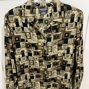 Notations Vintage Abstract Pattern Blouse- Brown and Black